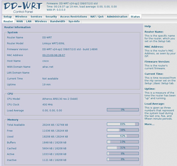 Рисунок 2. Web-интерфейс DD-WRT содержит большое количество информации о конфигурации и состоянии устройства