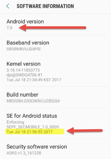 Информация о пакетах обновления для смартфона на Android 7