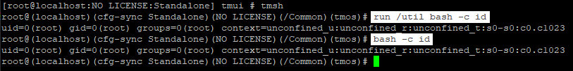 Разные варианты выполнения команд в bash через TMSH