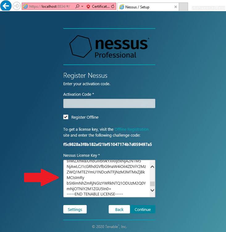 Registering  Nessus offline using Tenable license file