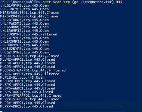 Port scanning of computers found in active directory using input file