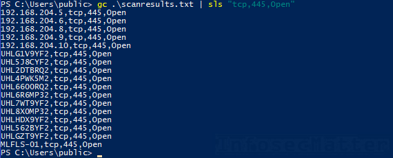 Port scan results - hosts with port tcp/445 open