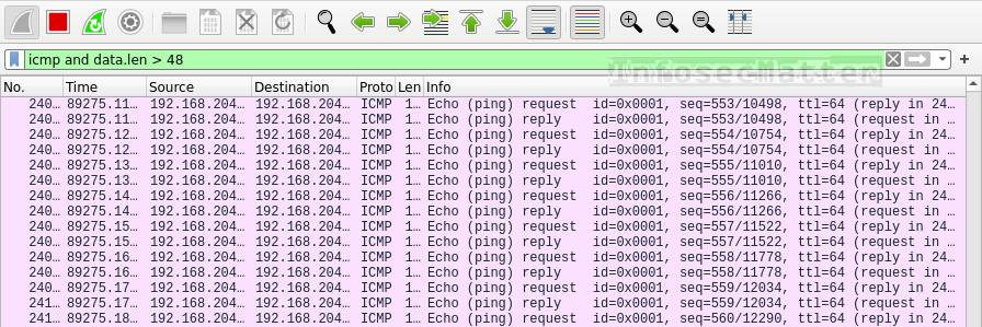 Detecting ICMP flood DoS with Wireshark filter