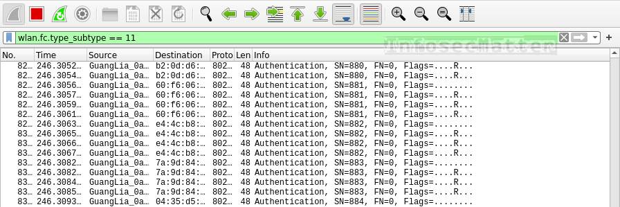 Detecting WiFi  authentication DoS attack on AP with Wireshark filter