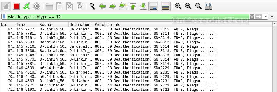 Detecting WiFi deauthentication attack with Wireshark filter