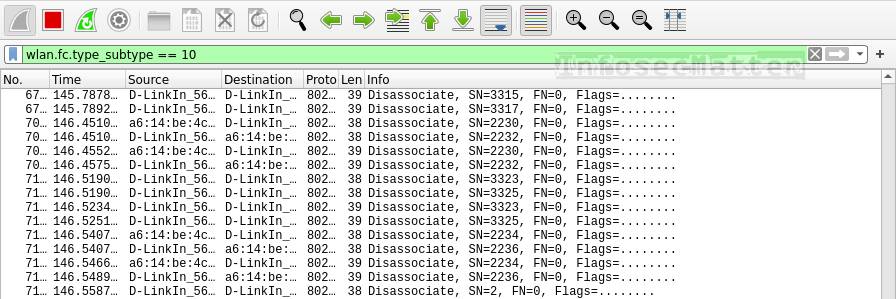 Detecting WiFi disassociation attack with Wireshark filter