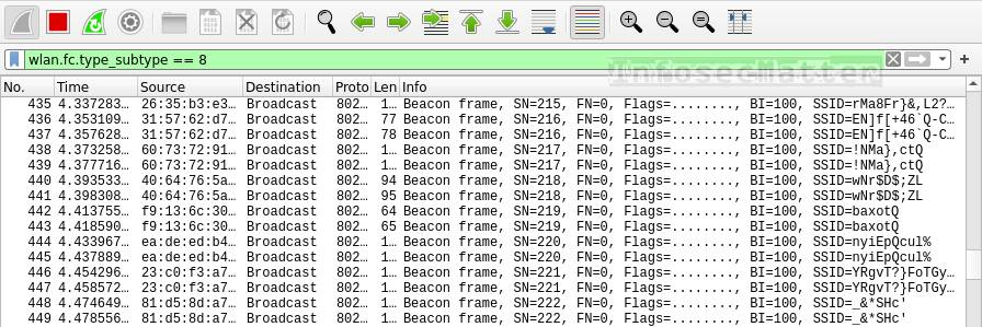 Detecting WiFi fake AP beacon flood DoS attack with Wireshark filter