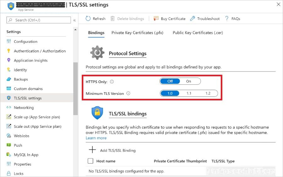 Enforce HTTPS only for web services in Azure