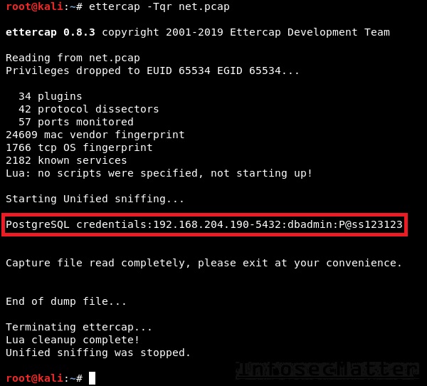 Example of captured PostgreSQL password using Ettercap
