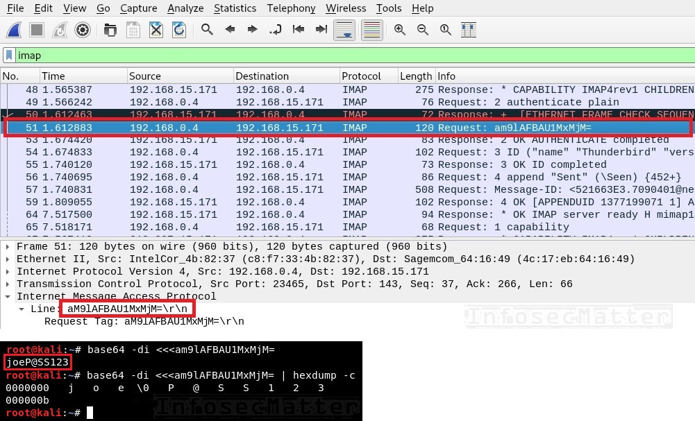 Capturing IMAP4 authentication with Wireshark