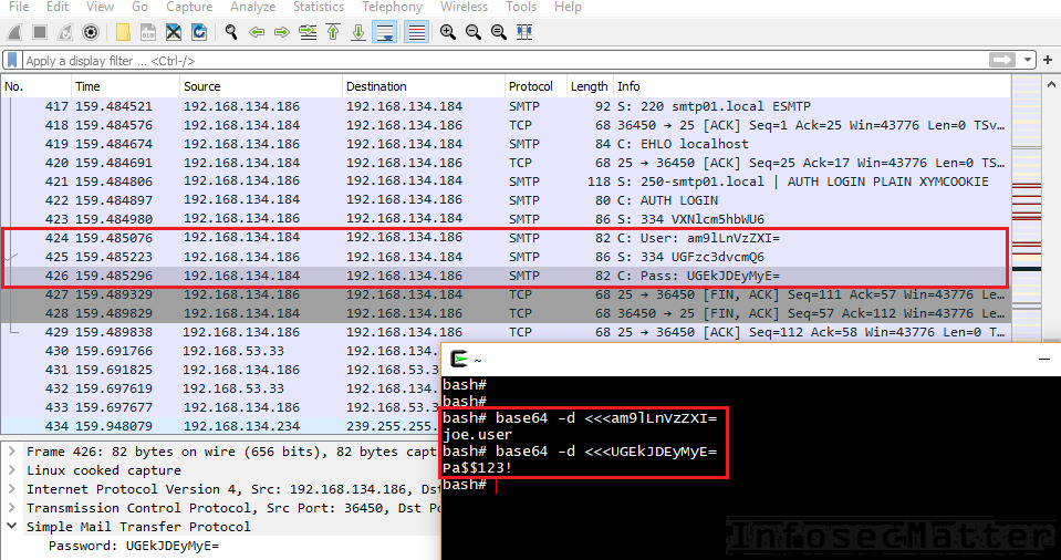 Capturing SMTP password with Wireshark  Захват паролей с помощью Wireshark